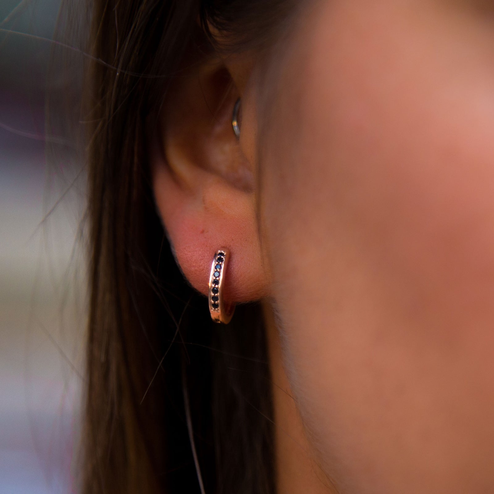 Rose Gold Mini Black Diamond QT Hoops