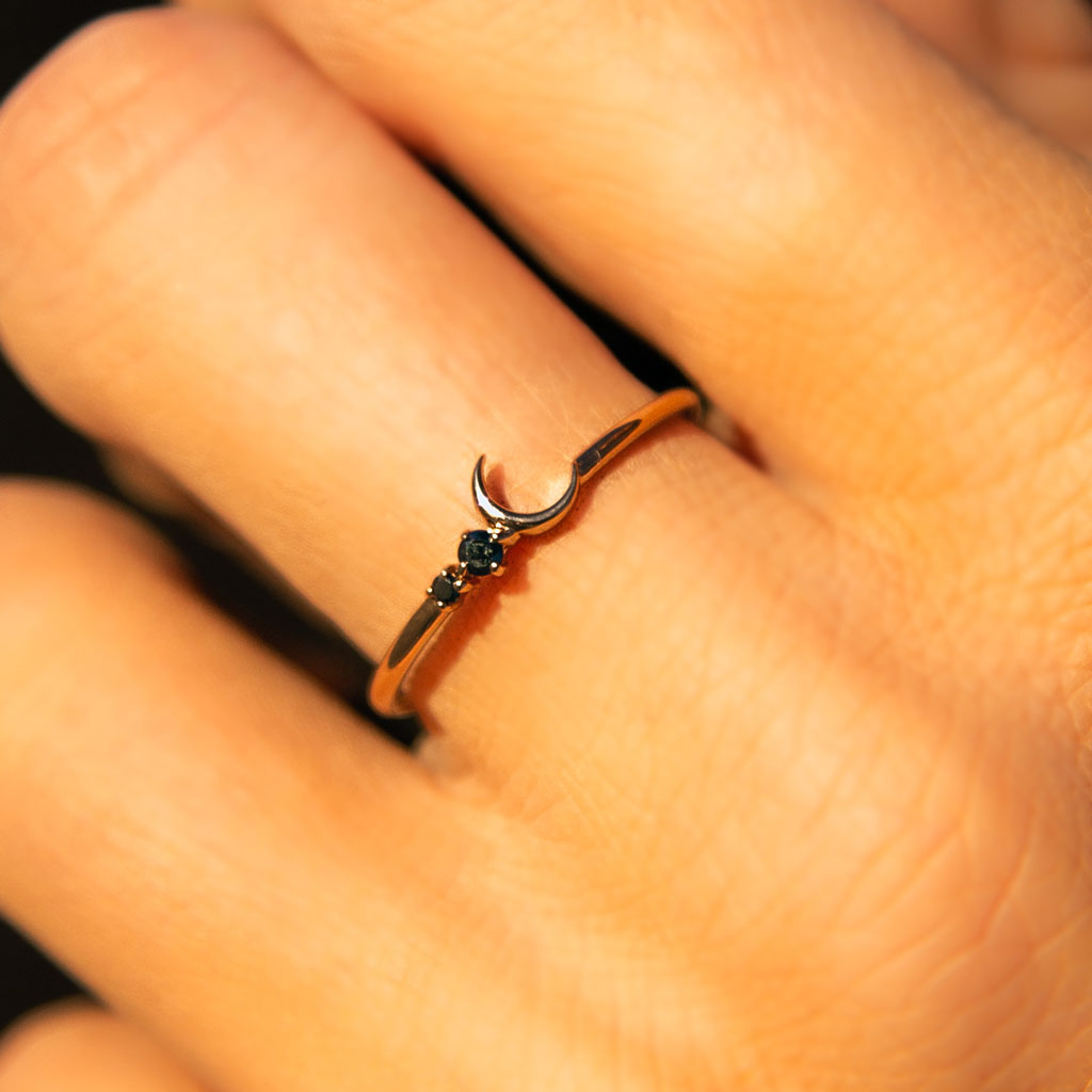 Solid Rose Gold Black Diamond Fly Me To The Moon Ring