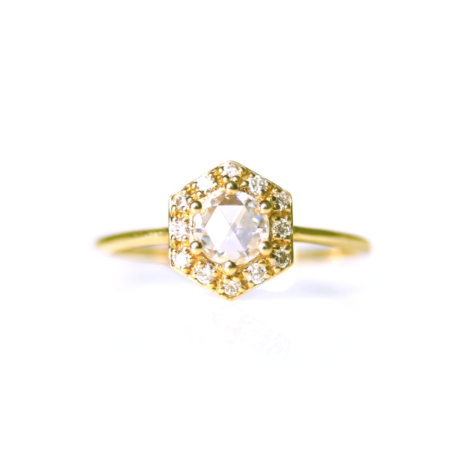 14kt Gold Rose Cut Moissanite & Diamond Victorian Belle Ring