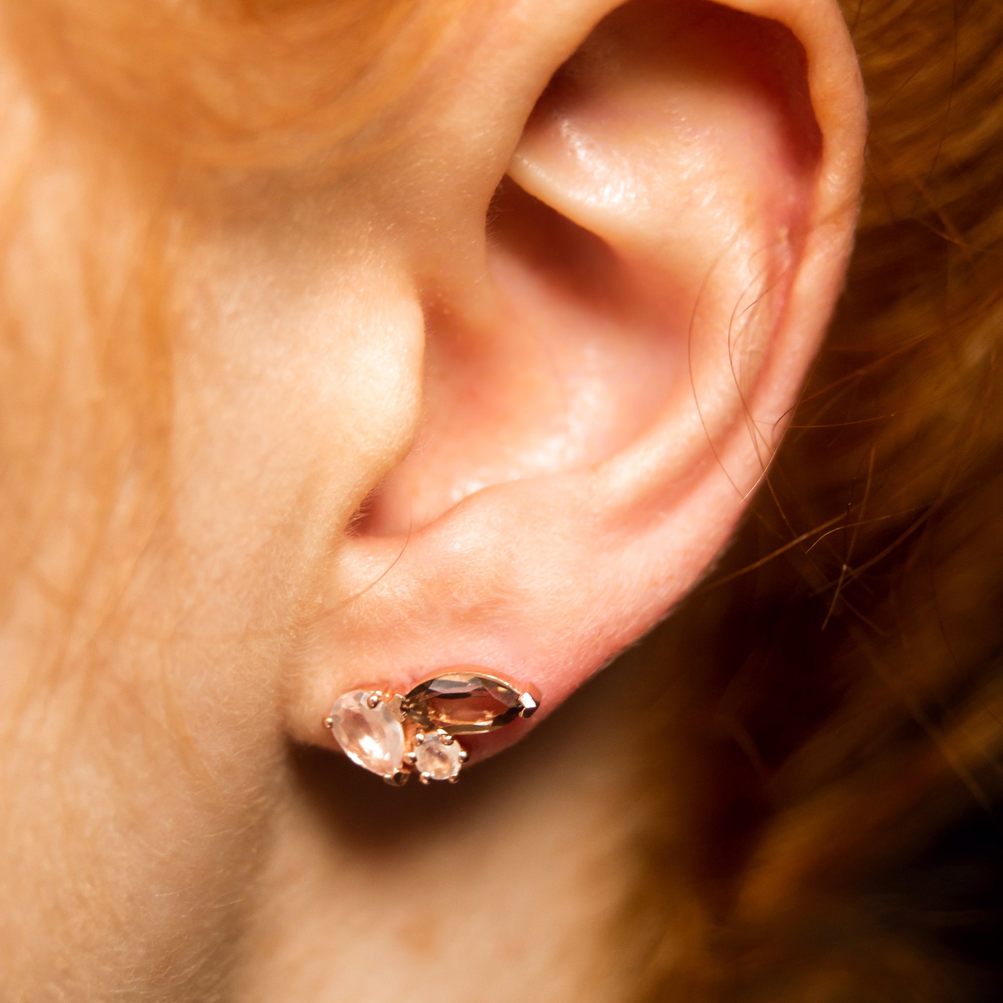 Rose Gold Smoky Quartz & Moonstone Sweet Pea Studs