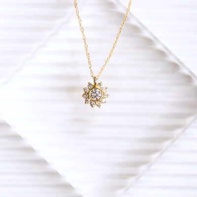 Solid 14kt Gold Diamond Sunflower Pendant