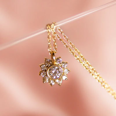 Solid 14kt Gold Diamond Sunflower Pendant