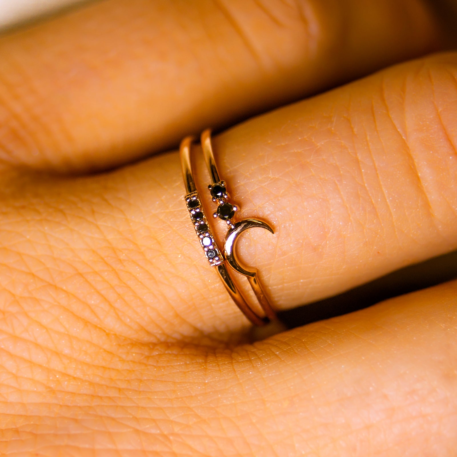 Solid Rose Gold Black Diamond Fly Me To The Moon Ring