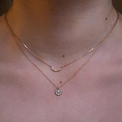 Solid 14kt Rose Gold Diamond Sunflower Pendant
