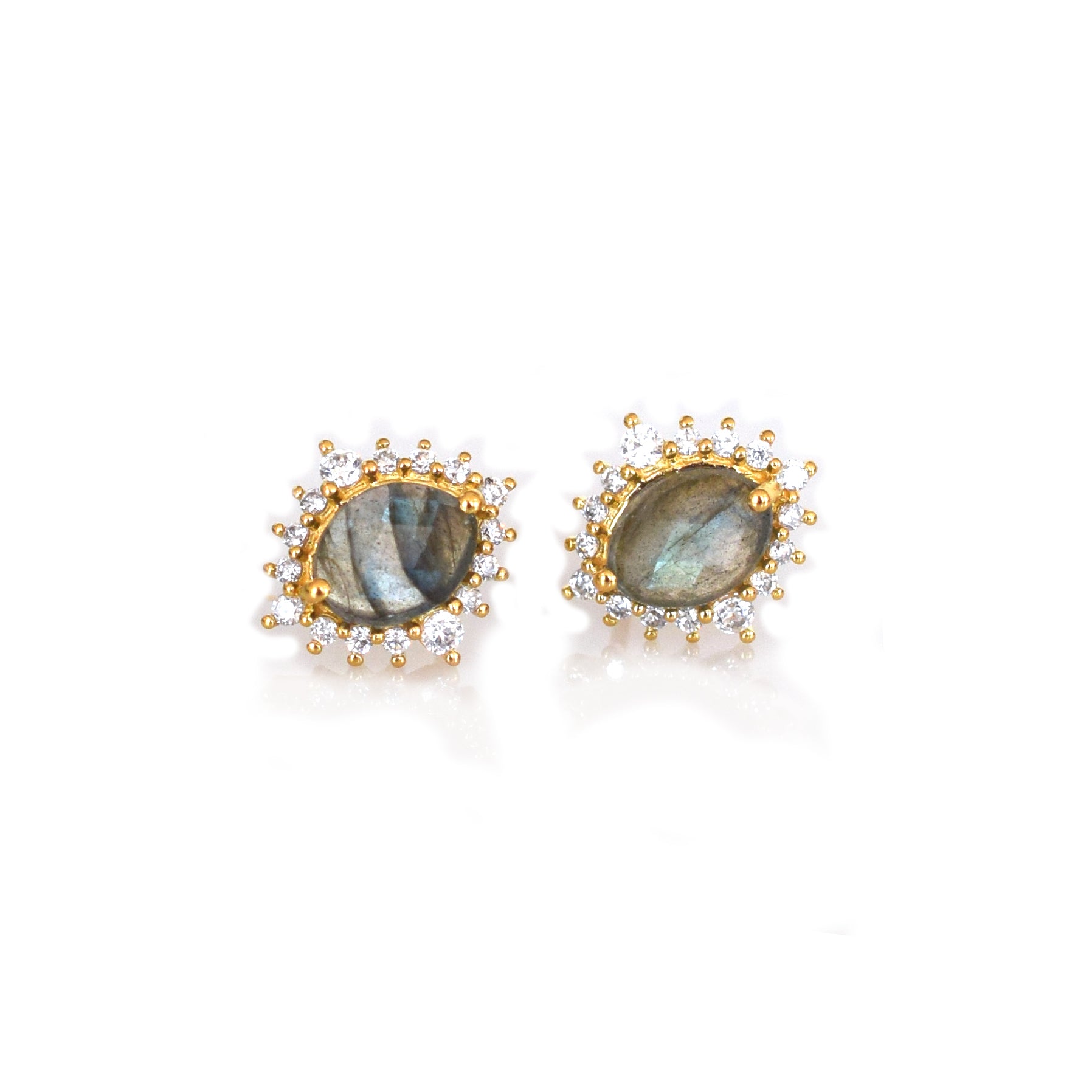 Labradorite and Diamond Flowerburst Studs