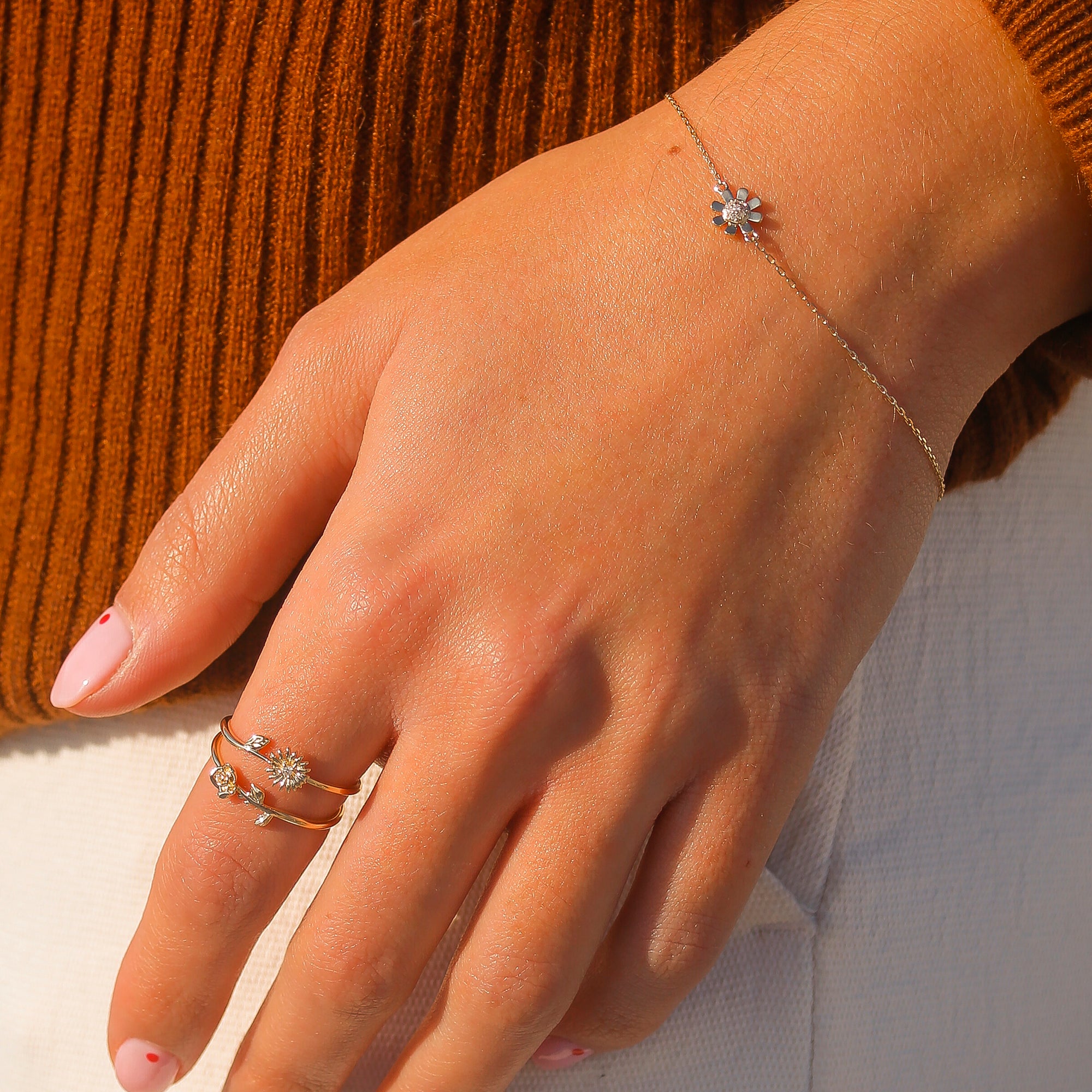 Solid Gold Forever Diamond Daisy Bracelet