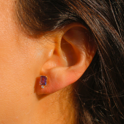 14kt Gold Alexandrite & Moissanite Baguette Studs