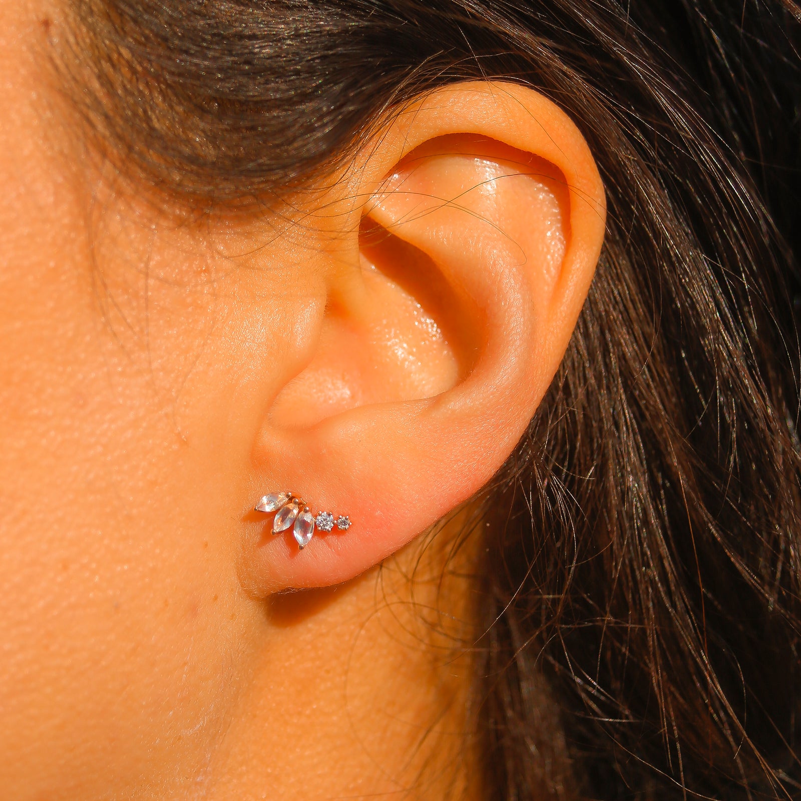 14kt Rose Gold Rainbow Moonstone & Diamond Twinkling Lotus Studs