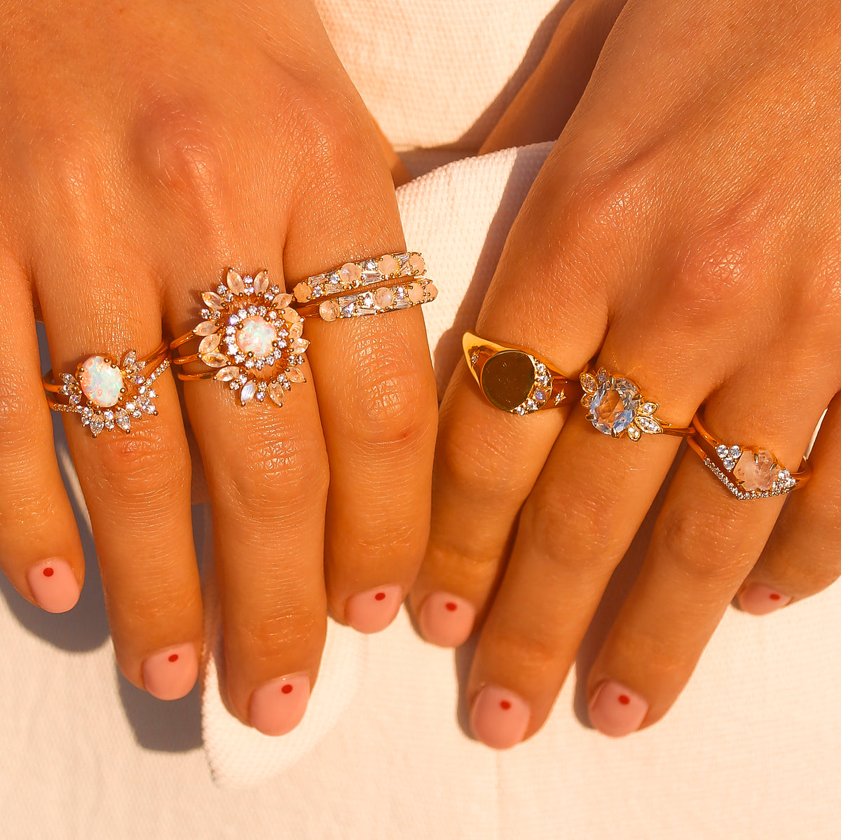 Rainbow Moonstone & Diamond Sunrise Arc Ring