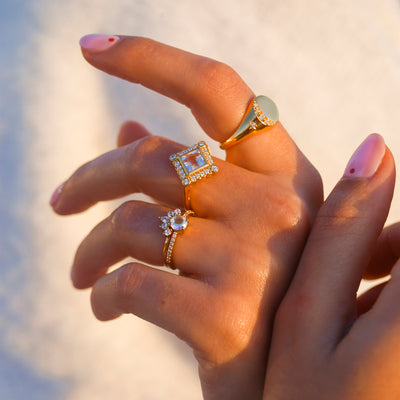White Topaz Dahlia Ring