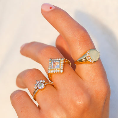 Opal and Diamond Stargazer Signet Ring