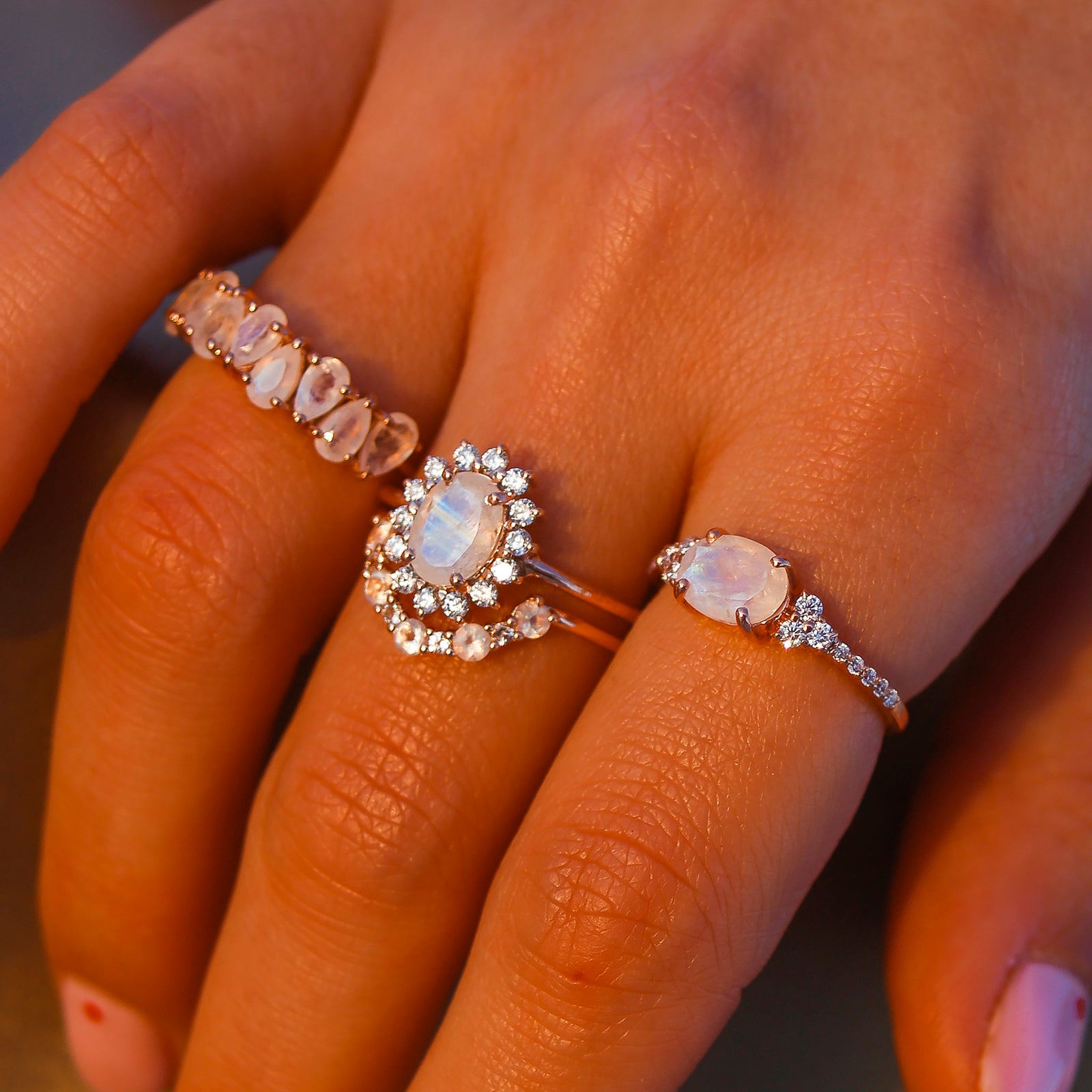 Rose Gold Rainbow Moonstone & Diamond Clarissa Ring