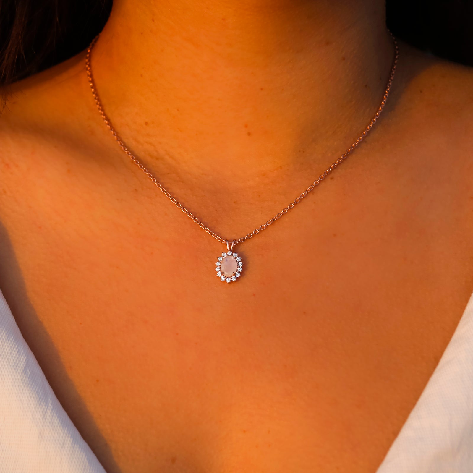 Rose Gold Rainbow Moonstone & Diamond Vintage Fleur Pendant