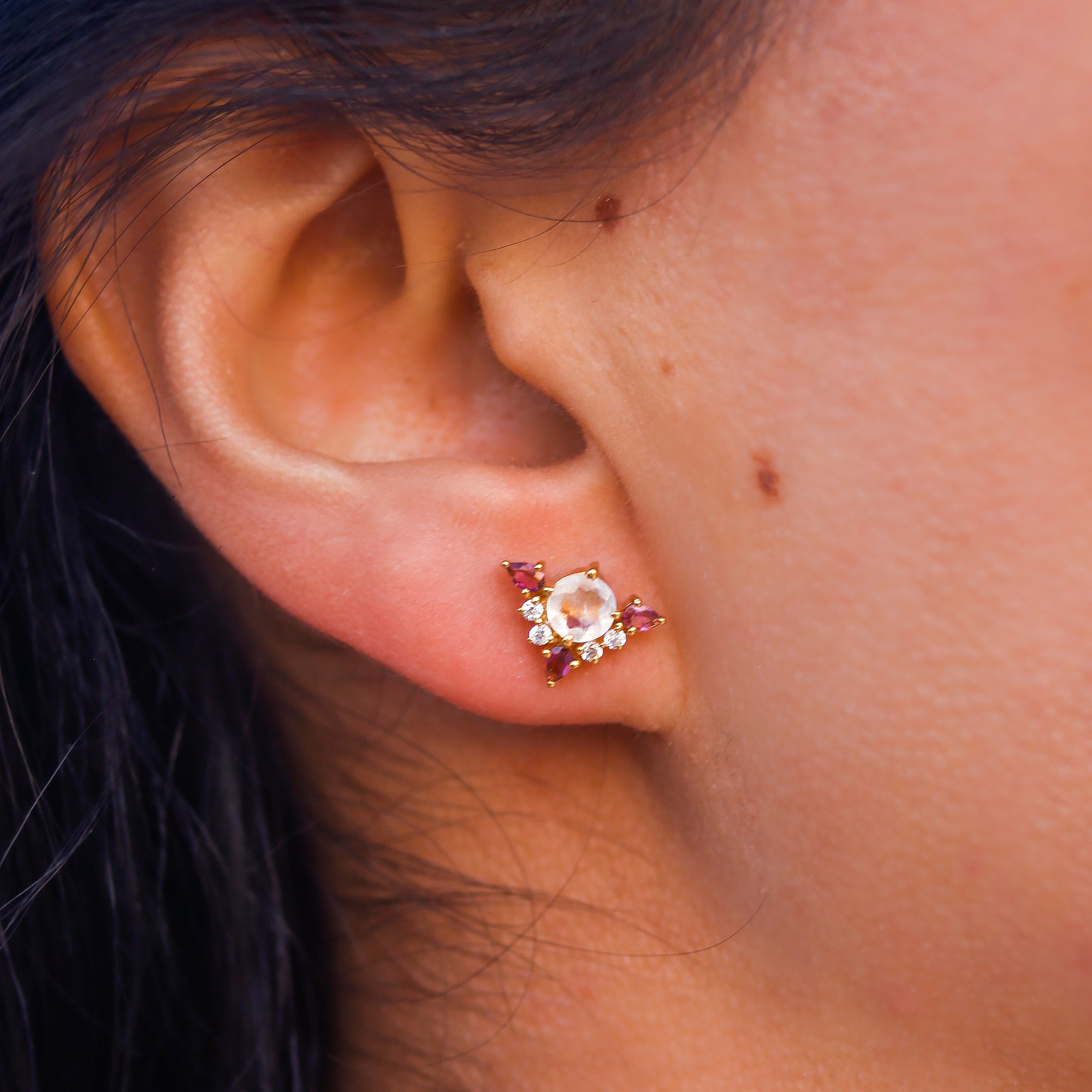 Rainbow Moonstone & Pink Topaz Unicorn Dream Studs