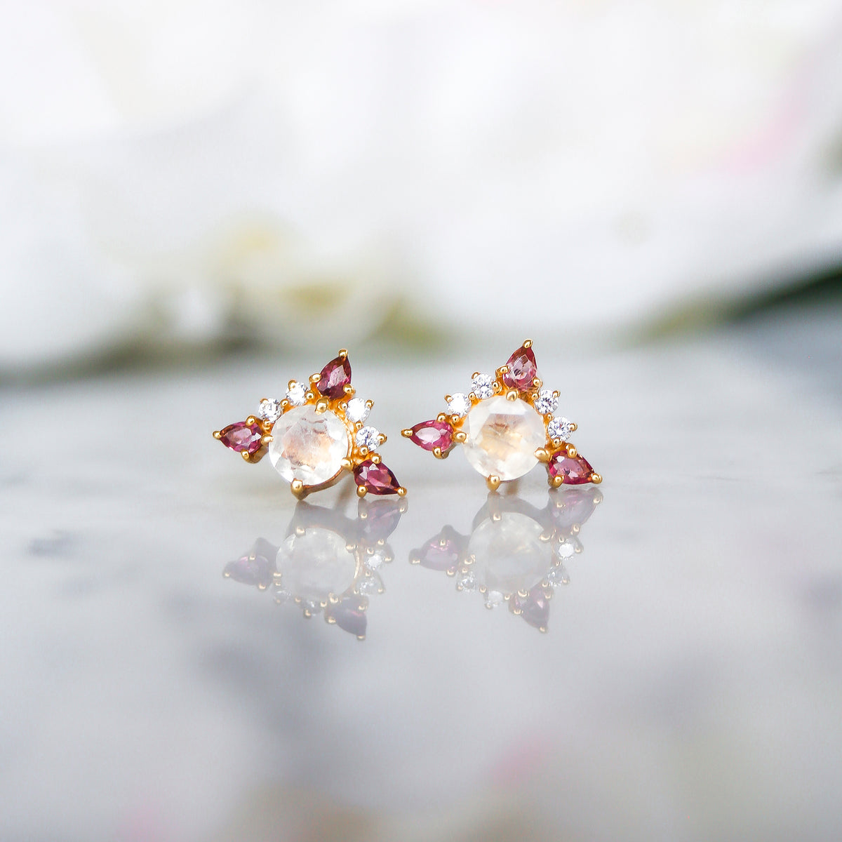 Rainbow Moonstone & Pink Topaz Unicorn Dream Studs