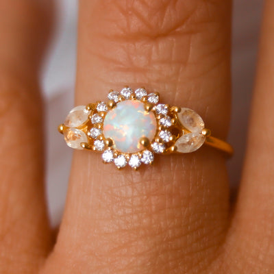 Opal & Diamond Sunflower Queen Ring