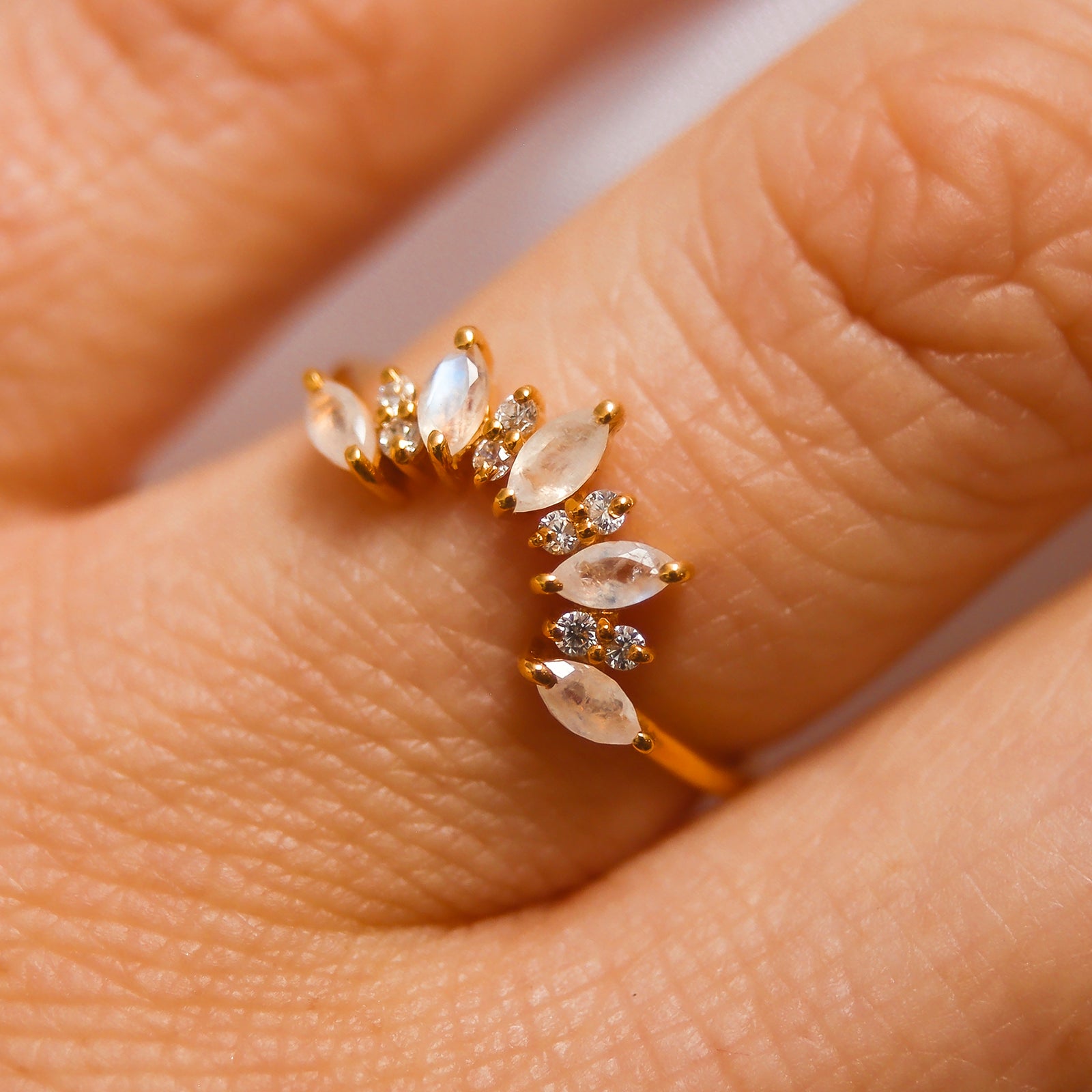 Rainbow Moonstone & Diamond Sunrise Arc Ring