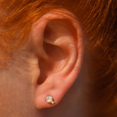 Solid Gold Opal & Diamond Deux Studs