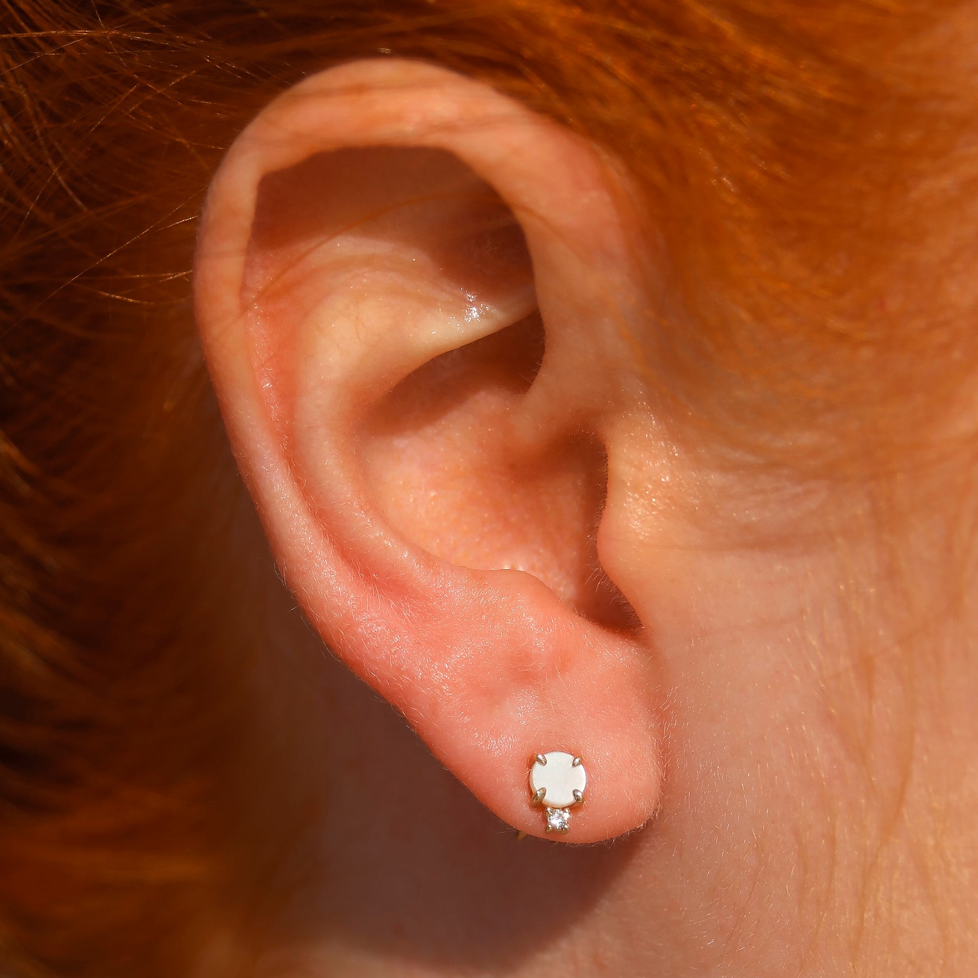 Solid Gold Pearl & Diamond Deux Studs