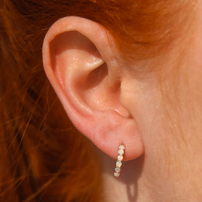 Solid Gold Mini Opal Hoop Studs