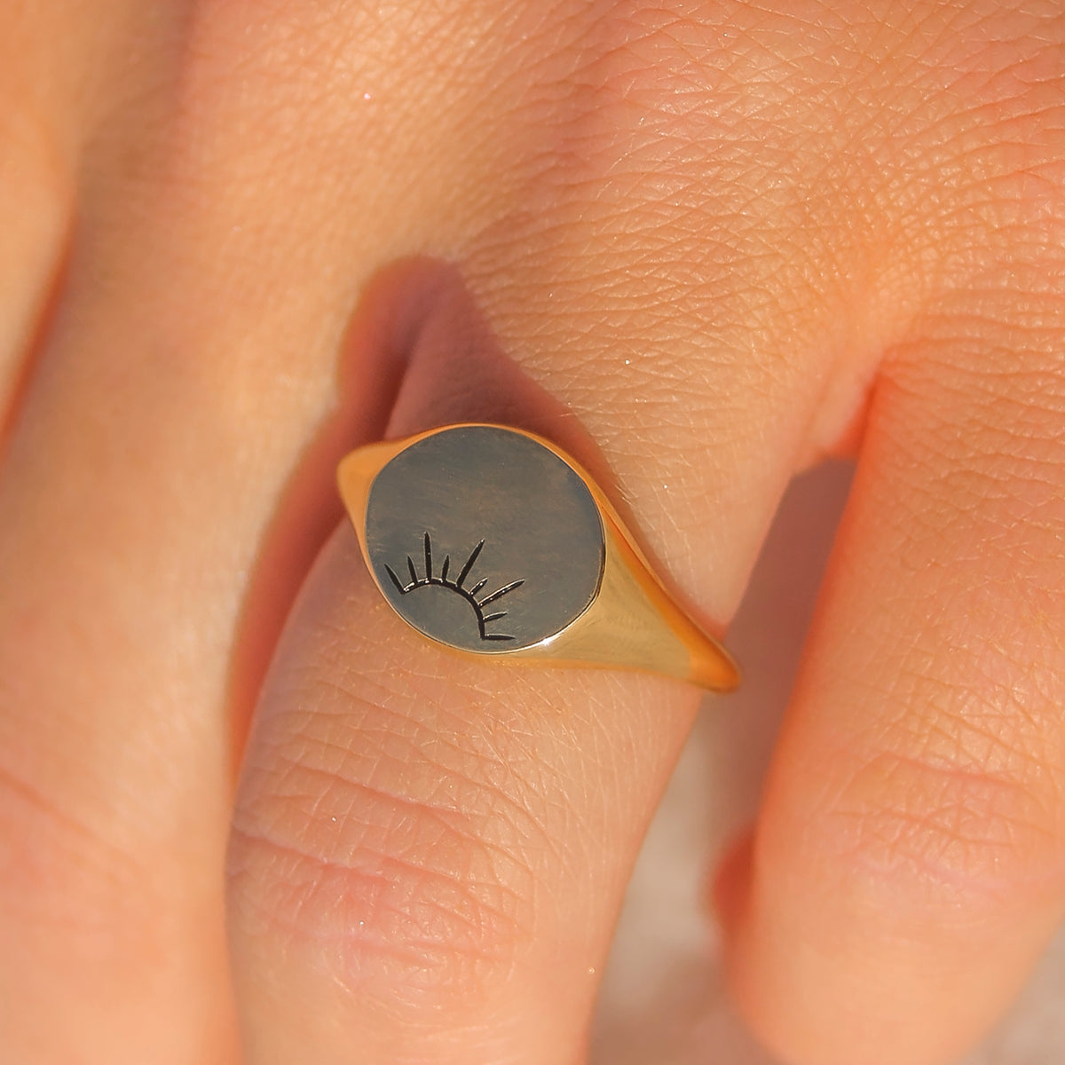Solid Gold Carpe Diem Rising Sun Signet Ring