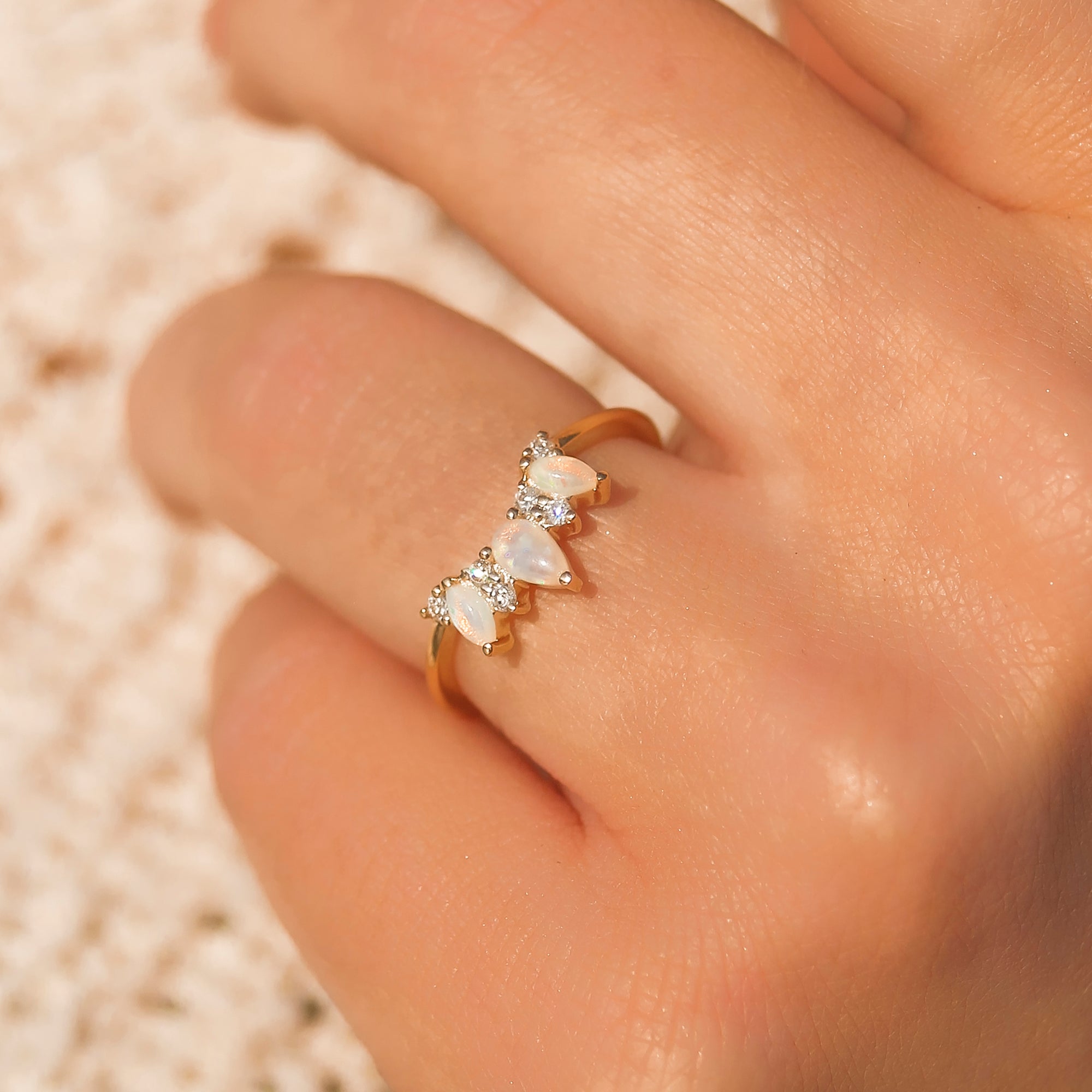 Solid Gold Opal & Diamond Lady Arc Ring