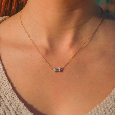 Solid Gold White Topaz & Diamond Baguette Pendant