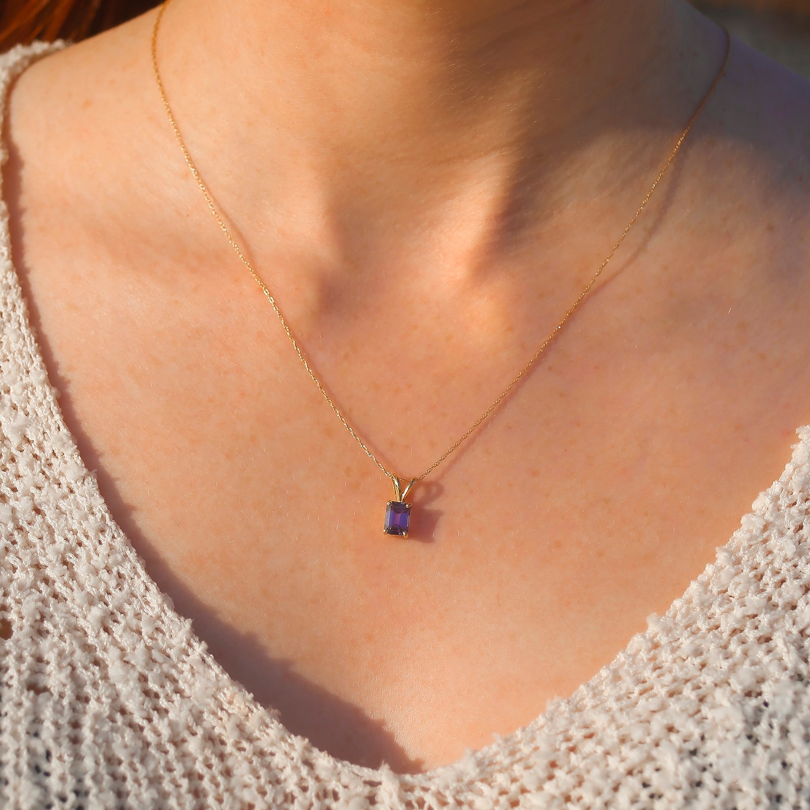 Solid 14kt Gold Alexandrite Baguette Pendant