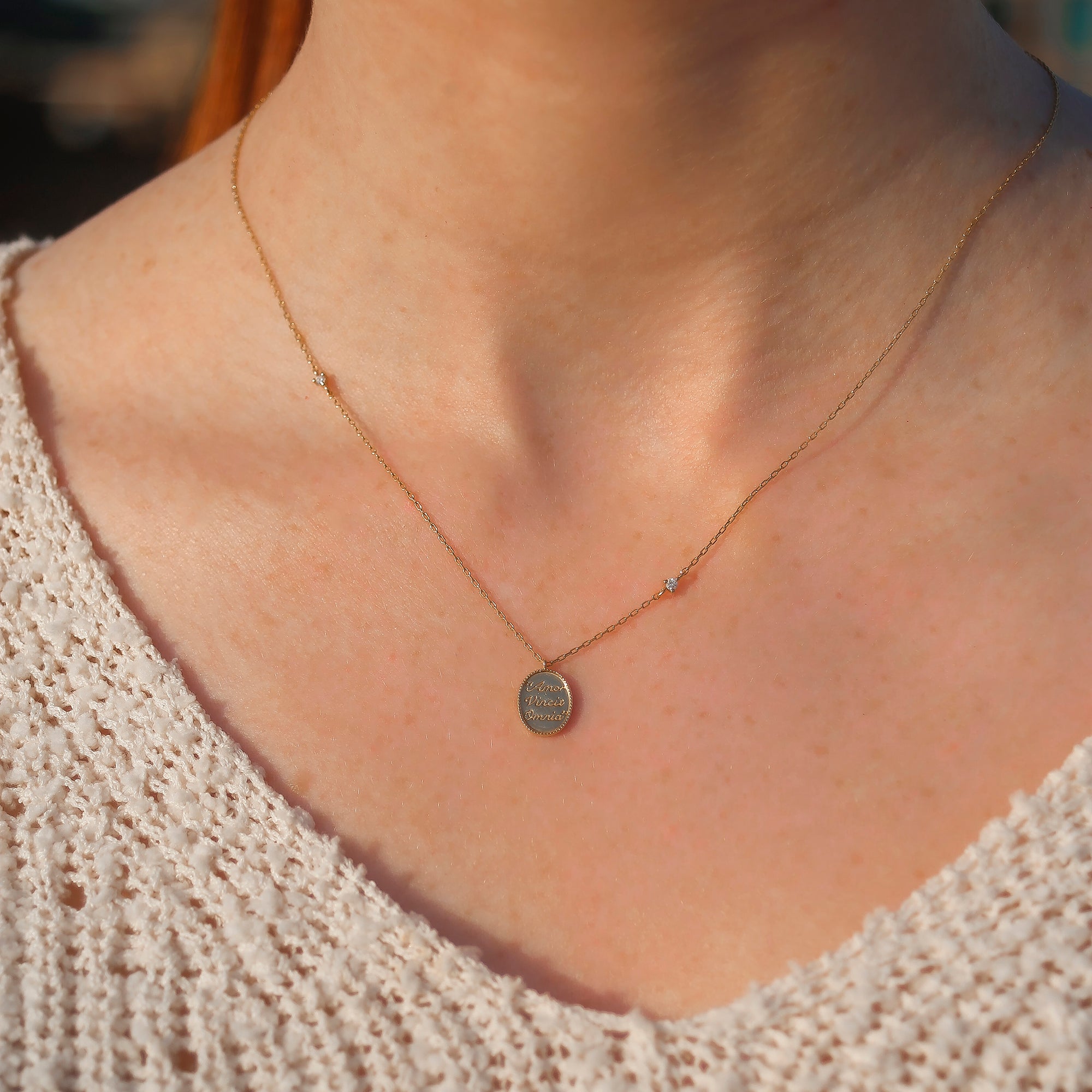 Pendant Coin Necklace with Symbol and Inspired Word - FOREVER