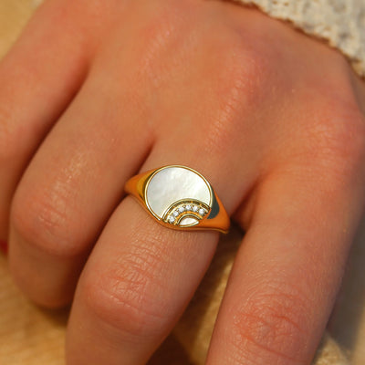Somewhere Over the Rainbow Mother Of Pearl Signet Ring