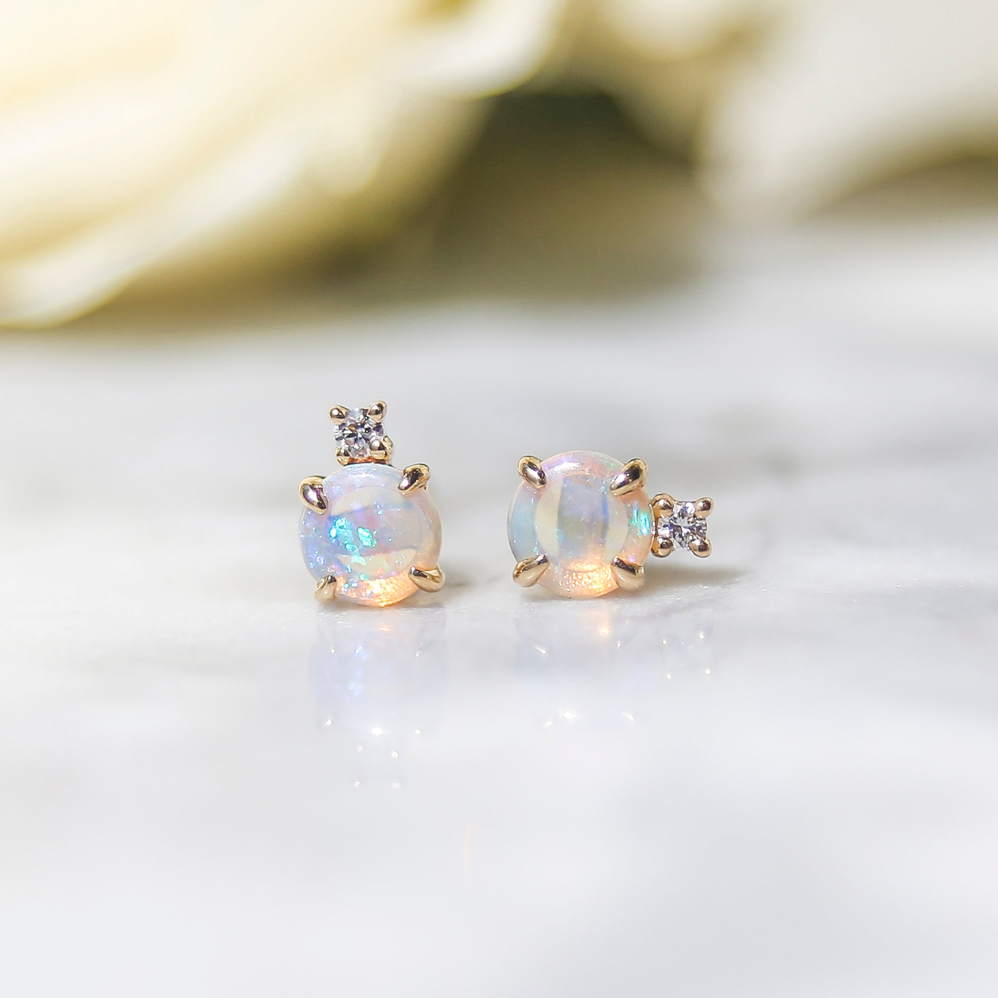 Solid Gold Opal & Diamond Deux Studs