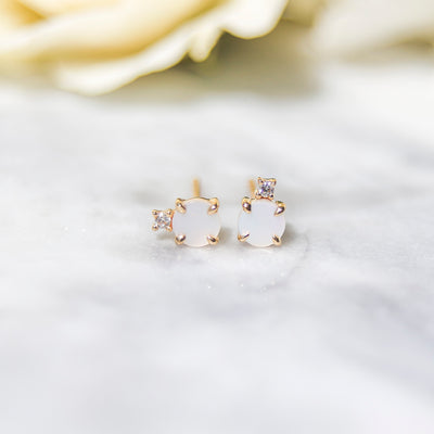 Solid Gold Pearl & Diamond Deux Studs