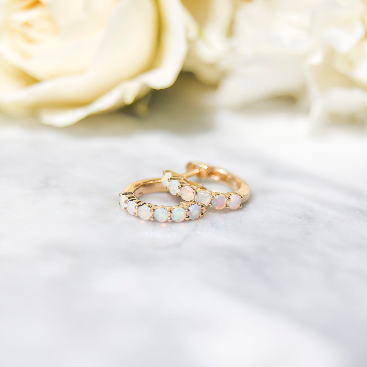 Solid Gold Mini Opal Hoop Studs
