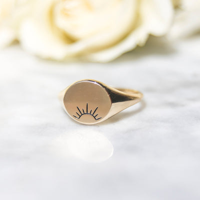 Solid Gold Carpe Diem Rising Sun Signet Ring