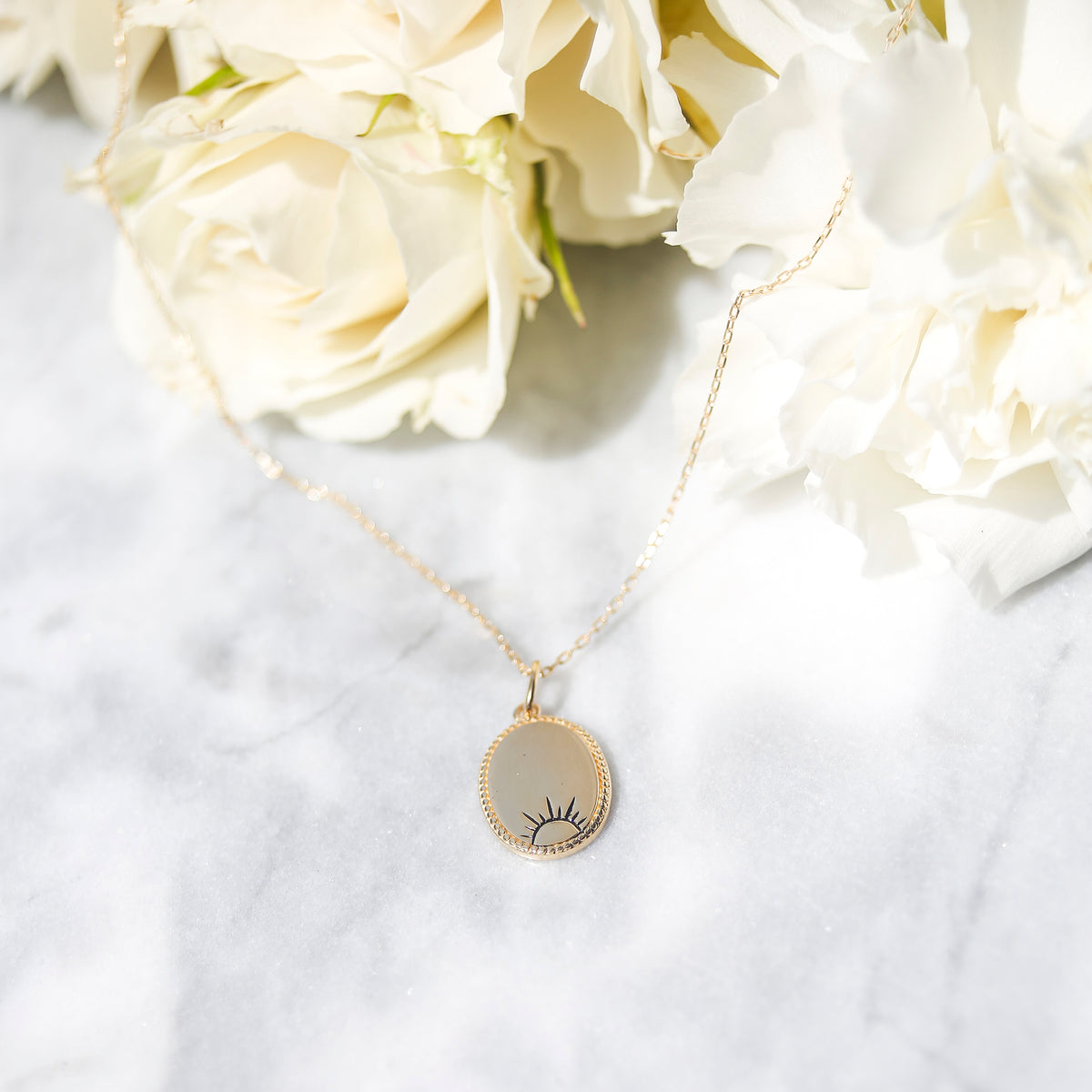 Solid Gold Carpe Diem Rising Sun Pendant