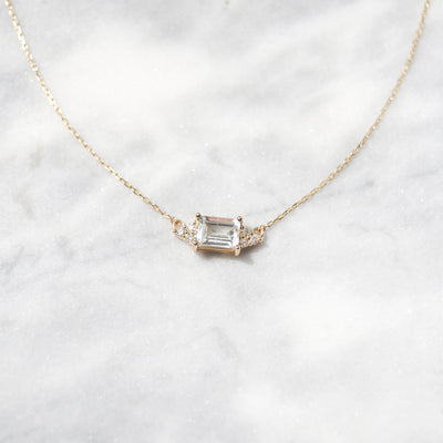 Solid Gold White Topaz & Diamond Baguette Pendant