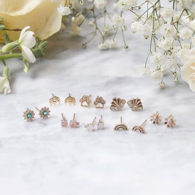 Solid Gold Opal & Diamond Deux Studs