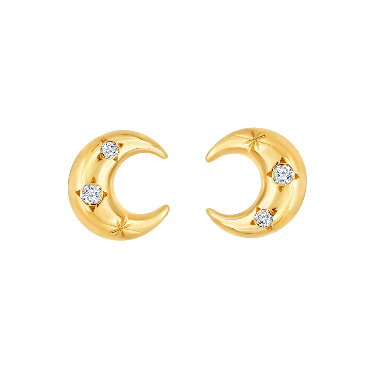 14kt Gold Diamond Half Crescent Moon Studs