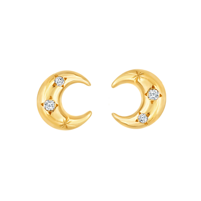 14kt Gold Diamond Half Crescent Moon Studs