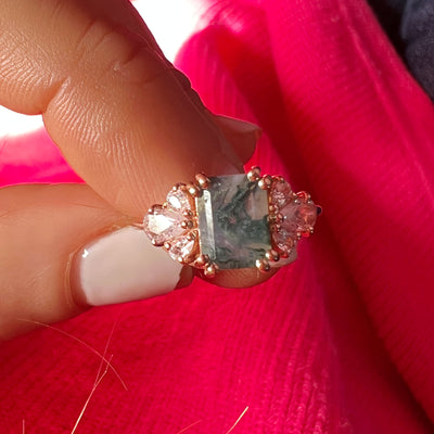 Rose Gold Moss Agate & Diamond Empress Ring