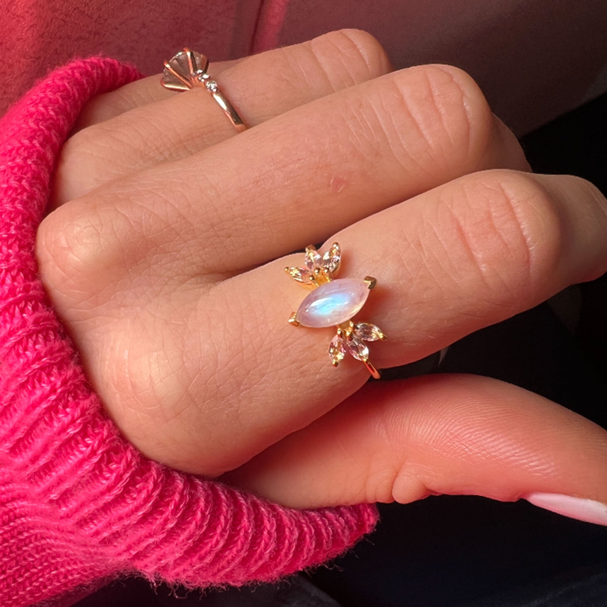 SALE Moonstone ring, Pink rainbow moonstone, size 5 crystal gemstone  sterling silver ring