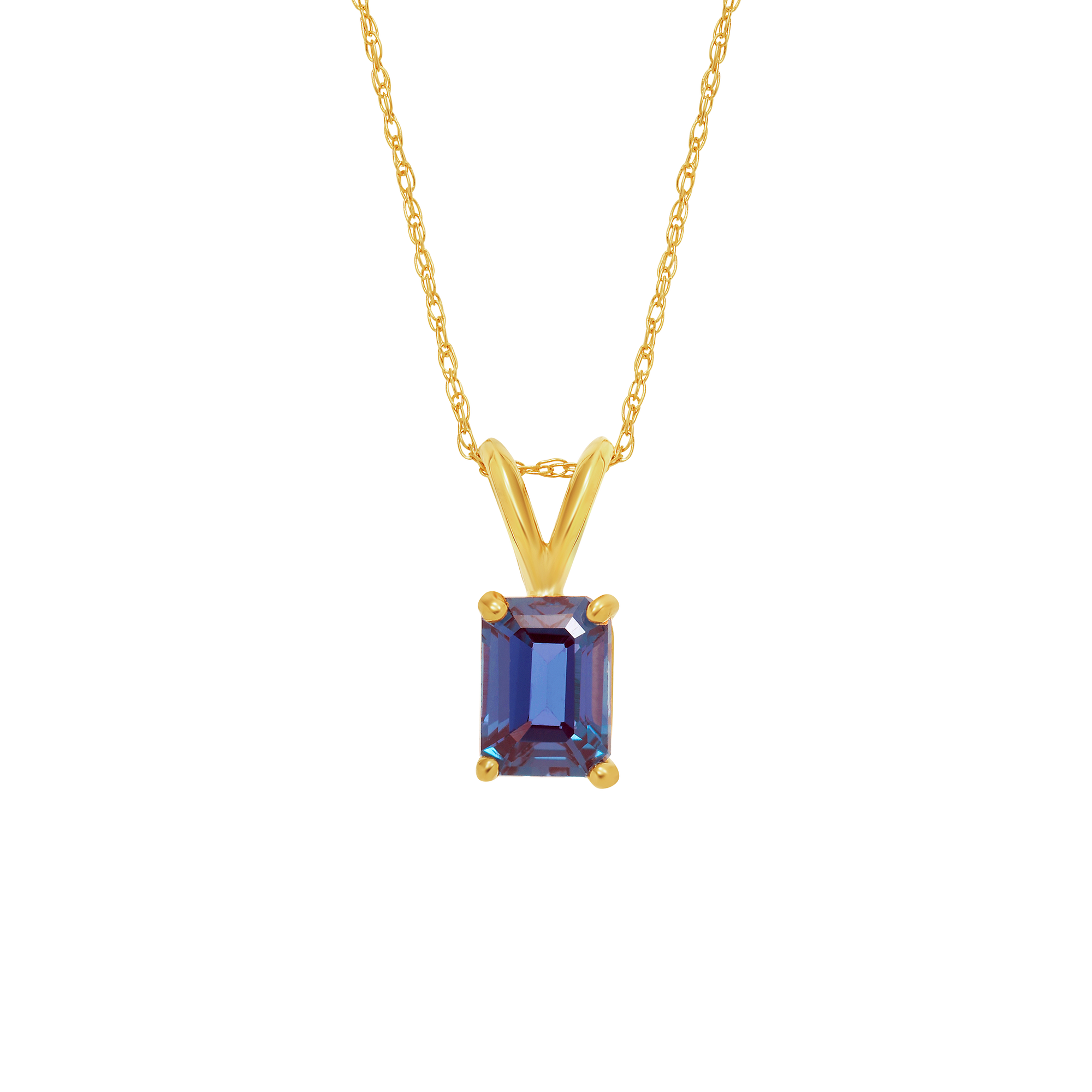 Solid 14kt Gold Alexandrite Baguette Pendant