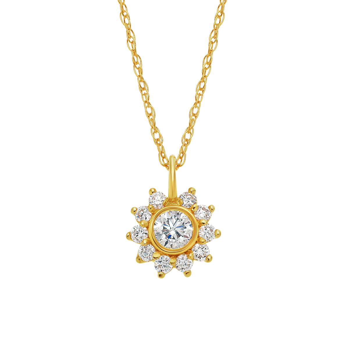 Solid 14kt Gold Diamond Sunflower Pendant