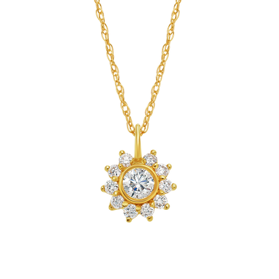 Solid 14kt Gold Diamond Sunflower Pendant
