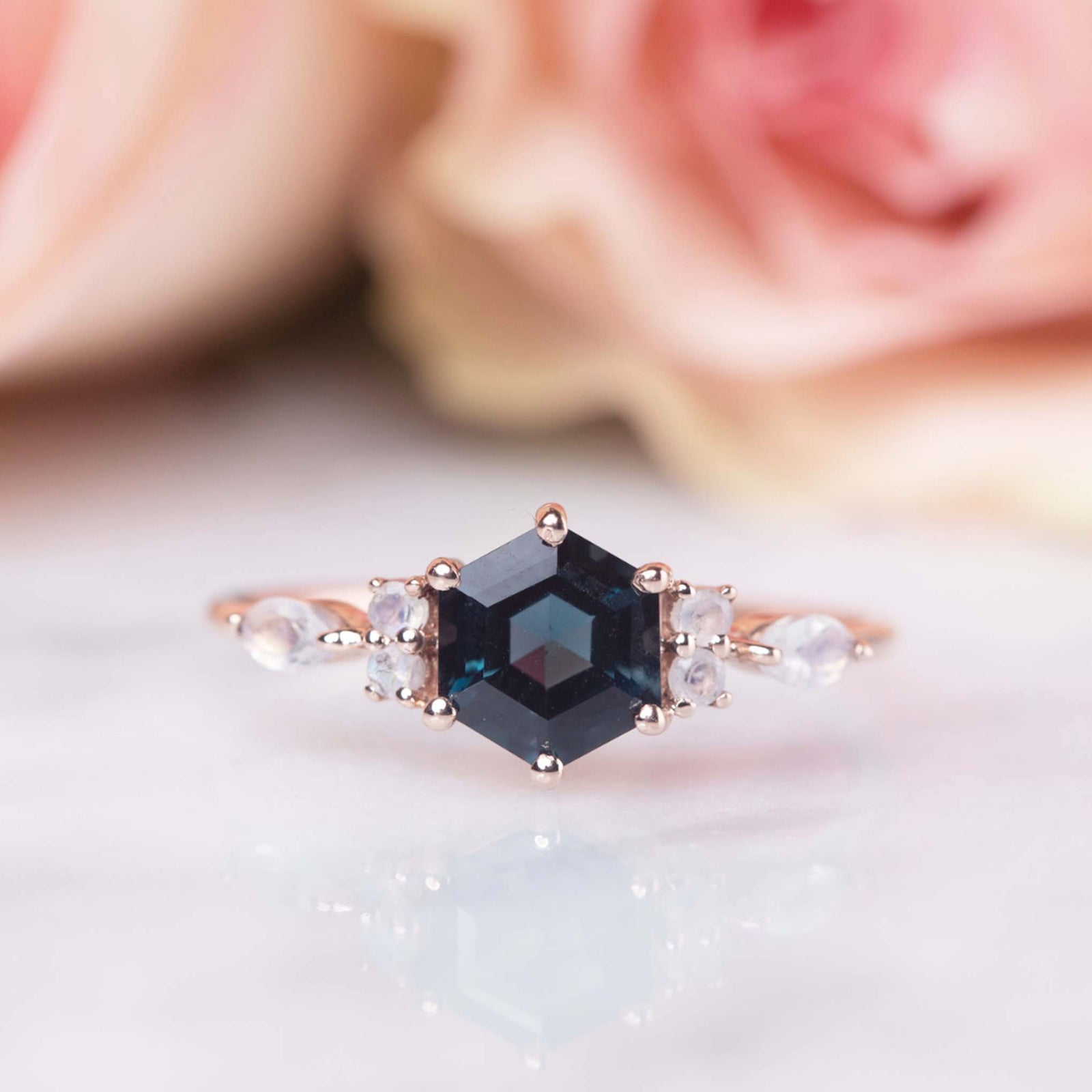 Solid Rose Gold London Blue Topaz Aisling Ring