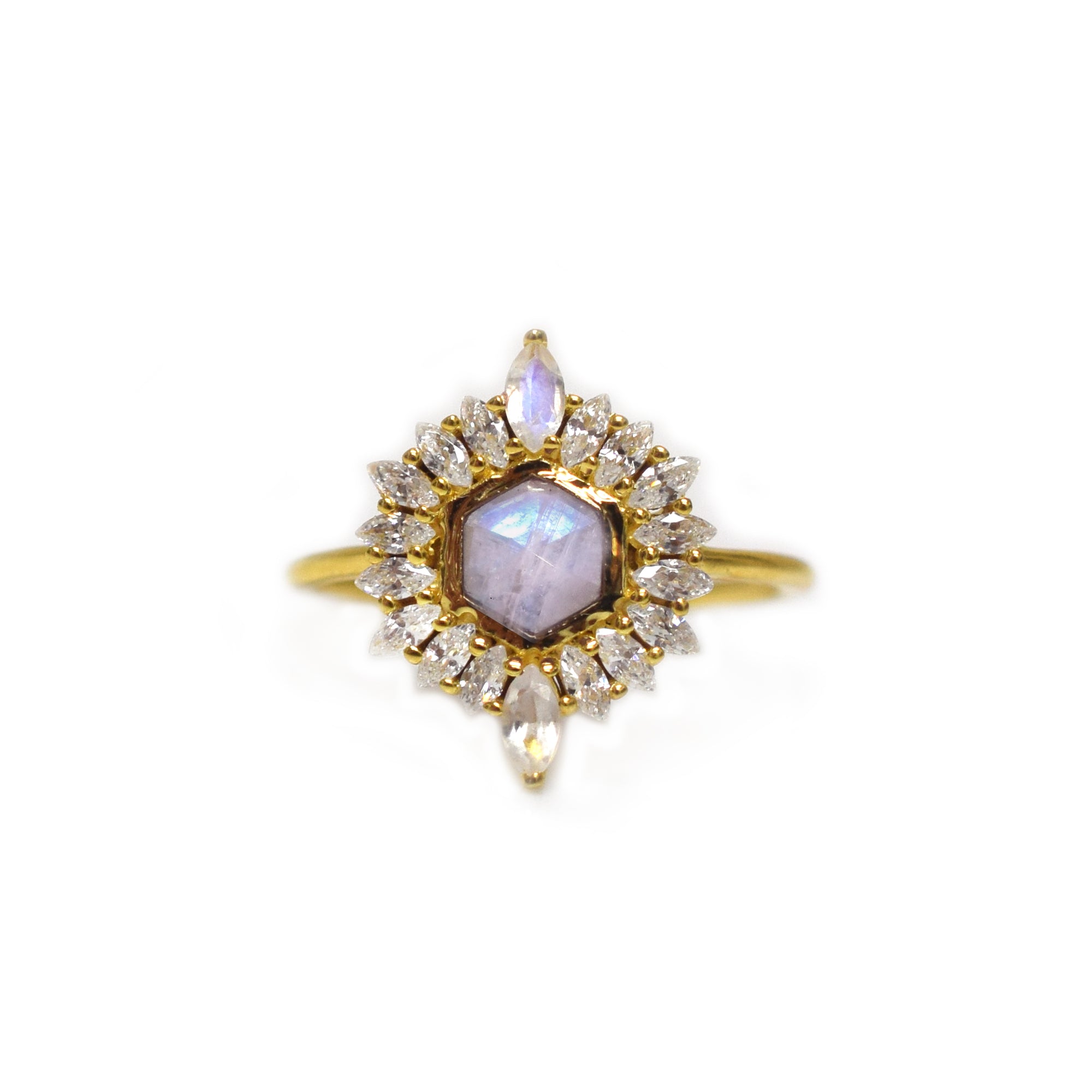 Rainbow Moonstone & Diamond Artemis Ring