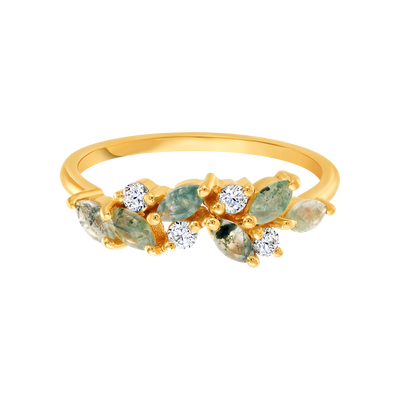 Yellow Gold Moss Agate & Topaz Orchard Ring