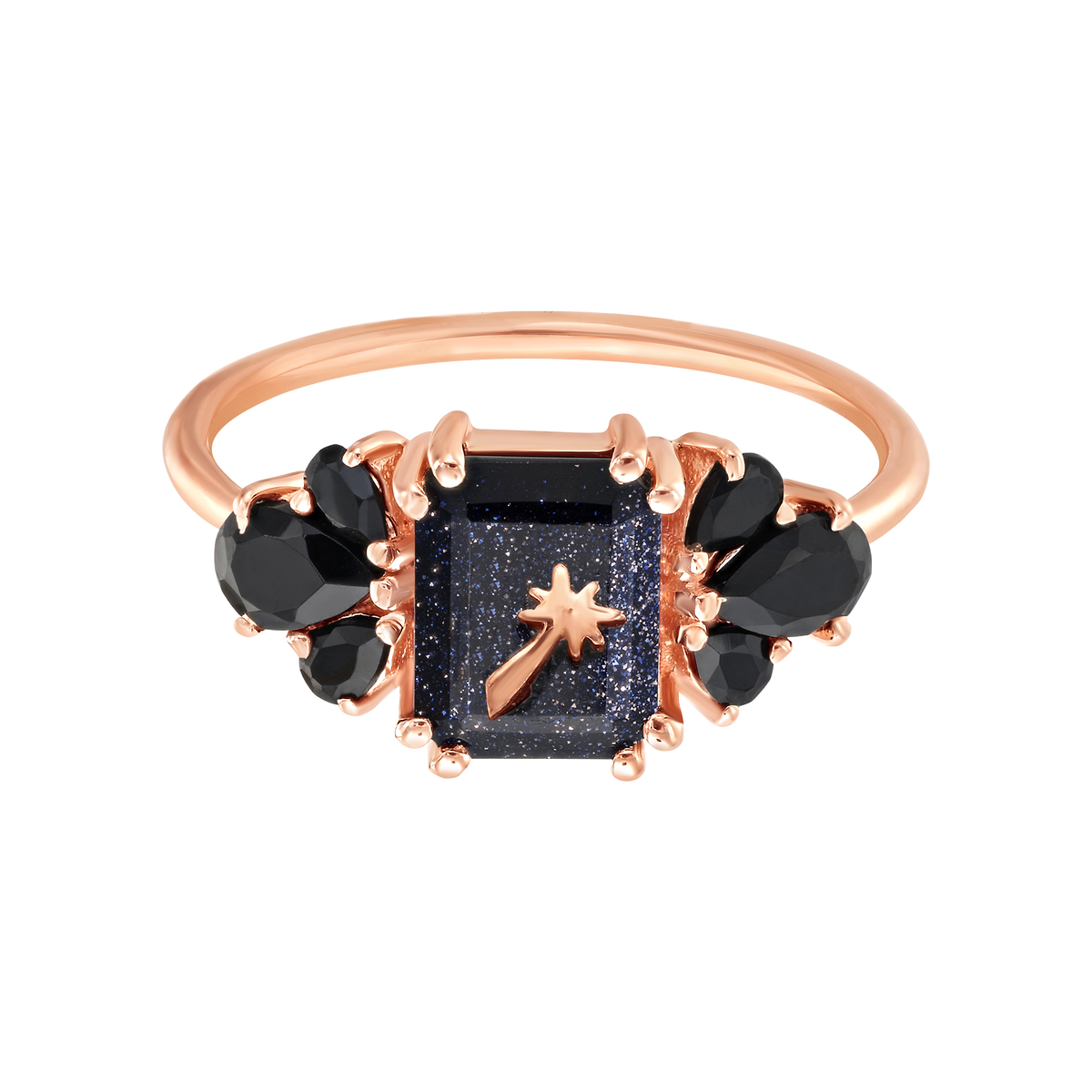 Rose Gold Sunstone & Black Onyx Wish Upon A Shooting Star Ring