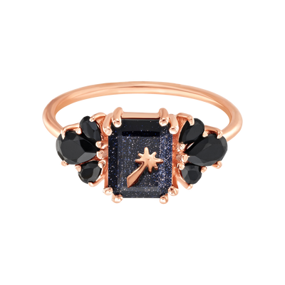 Rose Gold Sunstone & Black Onyx Wish Upon A Shooting Star Ring