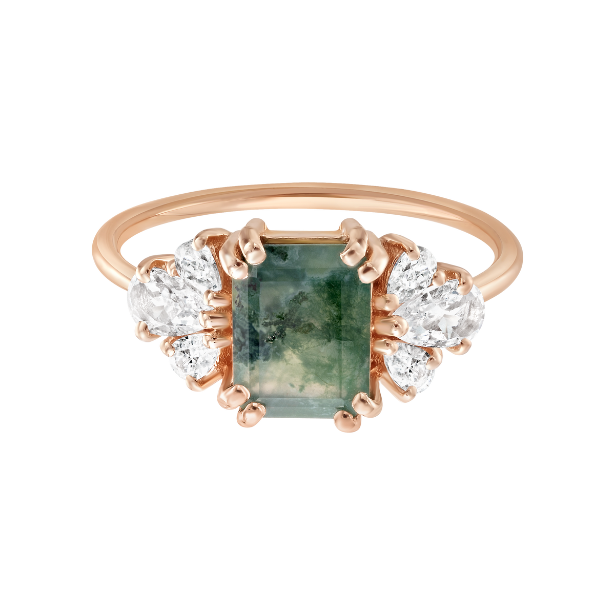 Rose Gold Moss Agate & Diamond Empress Ring